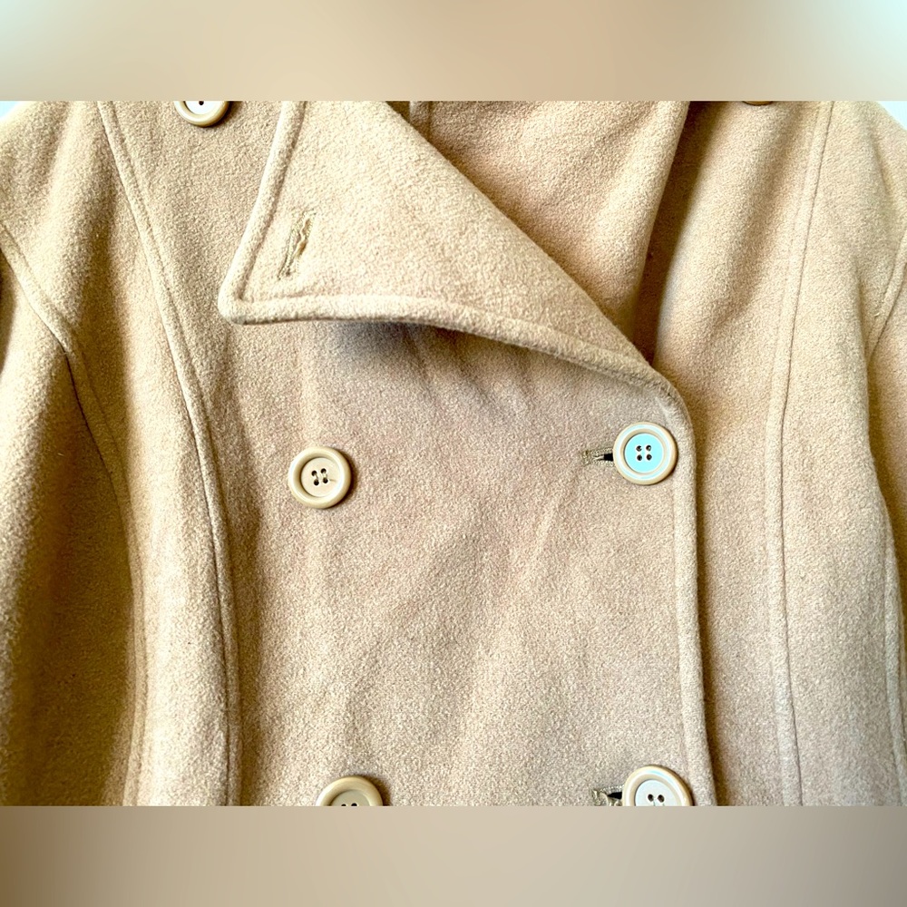 Anne Klein beige hooded button up winter peacoat wool blend - Picture 2 of 8